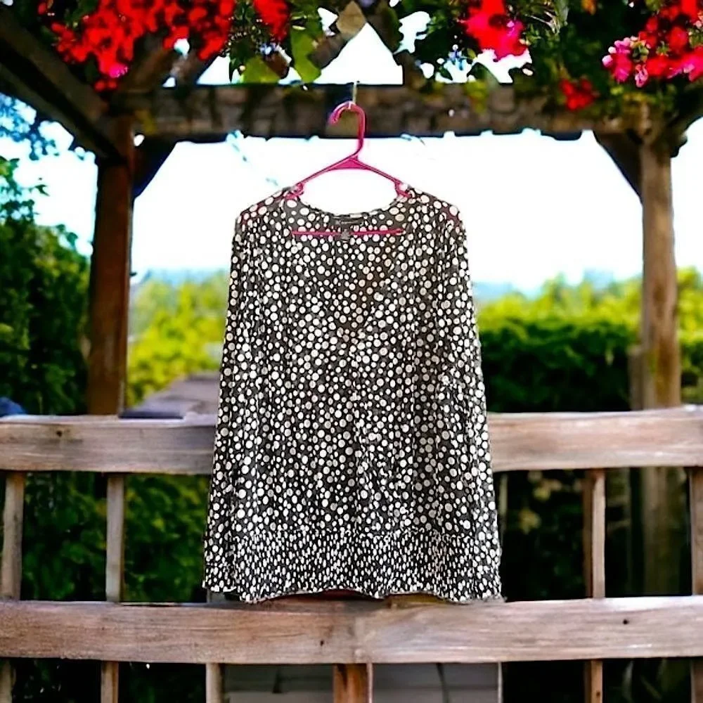 INC l Black ‘n White l Polka Dotted l Sheer Blouse l Long Sleeve l Sheer l 3X